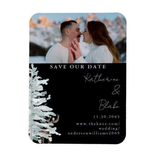 Winter Woodland Black Wedding Photo Save our Date マグネット (縦)