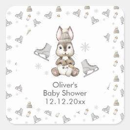 Winter Woodland Bunny Ice Skate Baby Shower  スクエアシール