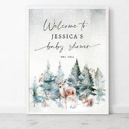 Winter Woodland Cold Outside Baby Shower Welcome ポスター