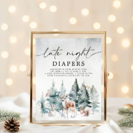 Winter Woodland Cold Outside Late Night Diapers ポスター