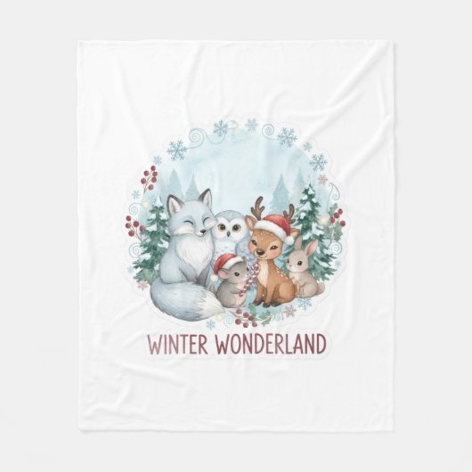 Winter Woodland Creatures Cozy Fleece Blanket フリースブランケット (正面)