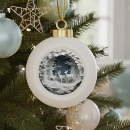 Winter Woodland Deer Christmas Ornament セラミックボールオーナメント