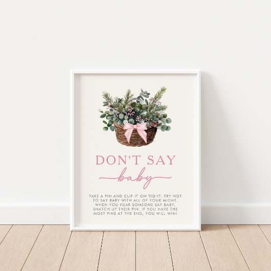 Winter Woodland Don't Say Baby Shower Game Sign ポスター