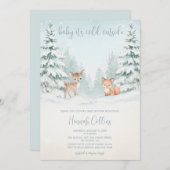 Winter Woodland Forest Animal Baby Shower 招待状 (正面/裏面)