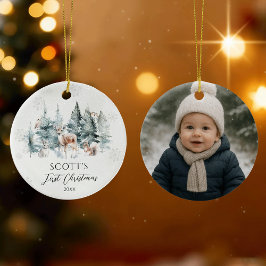 Winter Woodland Forest Animals Baby 1st Christmas セラミックオーナメント