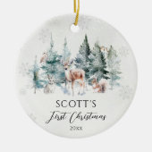 Winter Woodland Forest Animals Baby 1st Christmas セラミックオーナメント (正面)