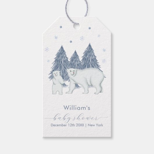 Winter Woodland Forest Polar Bear Baby Shower  ギフトタグ (正面)