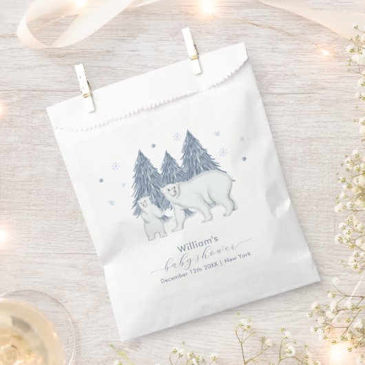 Winter Woodland Forest Polar Bear Baby Shower フェイバーバッグ (クリップ留めされた状態)