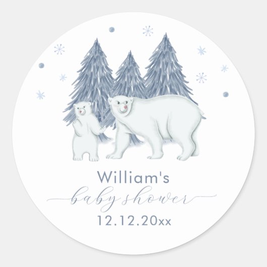 Winter Woodland Forest Polar Bear Baby Shower  ラウンドシール (正面)