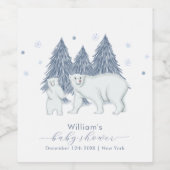 Winter Woodland Forest Polar Bear Baby Shower  ワインラベル (シングルラベル)