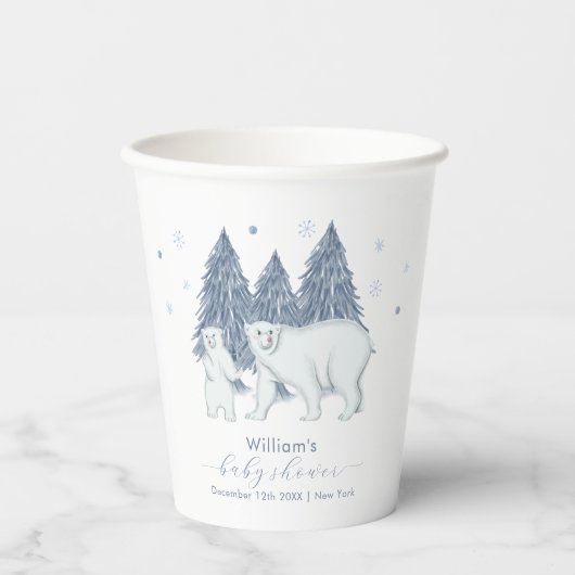 Winter Woodland Forest Polar Bear Baby Shower  紙コップ (正面)