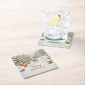 Winter Woodland Merry Christmas Forest Animals スクエアペーパーコースター (インサイチュ)