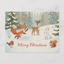 Winter Woodland Merry Christmas Forest Animals ポストカード