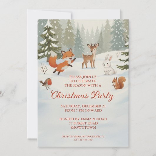 Winter Woodland Merry Christmas Forest Animals 招待状 (正面)