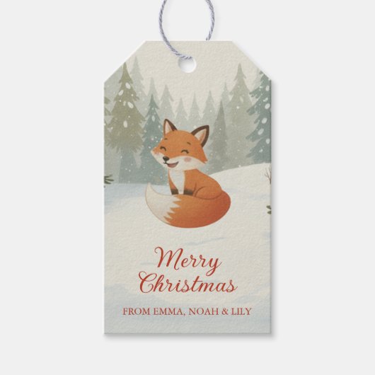 Winter Woodland Merry Christmas Forest Fox ギフトタグ (正面)