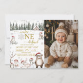 Winter Woodland Onederland 1stバースデーフォト 招待状 (正面)