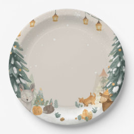 Winter Woodland Paper Plates – Snowy Pine Trees ペーパープレート