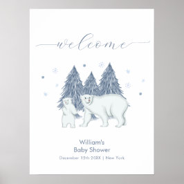 Winter Woodland Polar Bear Baby Shower Welcome ポスター