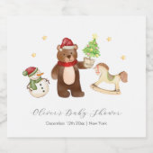 Winter Woodland Teddy Bear Snowman Baby Shower スパークリングワインラベル (シングルラベル)