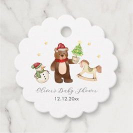 Winter Woodland Teddy Bear Snowman Baby Shower フェイバータグ