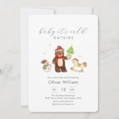 Winter Woodland Teddy Bear Snowman Baby Shower 招待状 (正面)