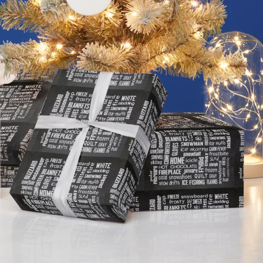 Winter Word Cloud on chalkboard ラッピングペーパー (クリスマス)