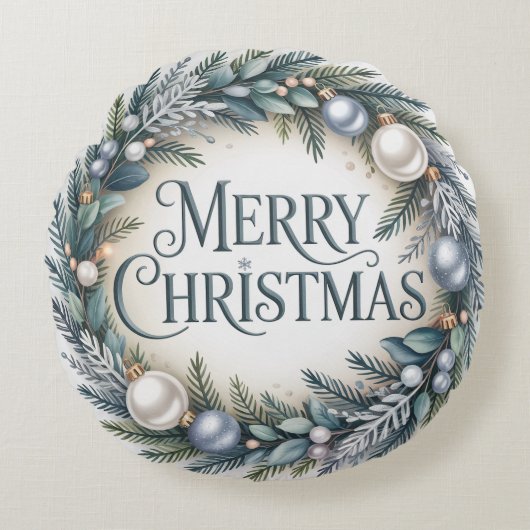 Winter Wreath Christmas ラウンドクッション (正面)