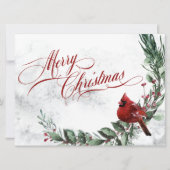 Winter Wreath & Red Cardinal Christmas シーズンカード (正面)