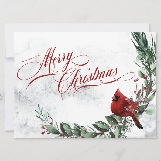 Winter Wreath & Red Cardinal Christmas シーズンカード (正面)