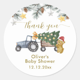 Winter X'mas Tree Tractor Bear Baby Shower ラウンドシール