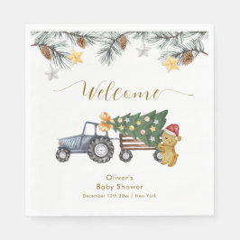 Winter X'mas Tree Tractor Bear Baby Shower Welcome スタンダードランチョンナプキン