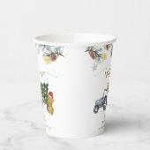 Winter X'mas Tree Tractor Bear Baby Shower Welcome 紙コップ (左)