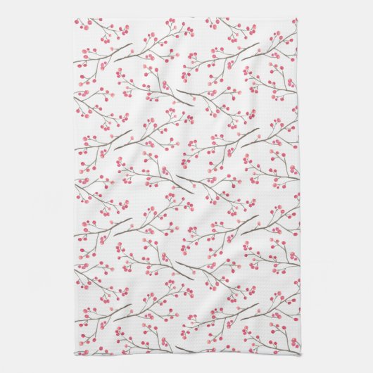 Winterberryの枝水彩画の休日 キッチンタオル (縦)