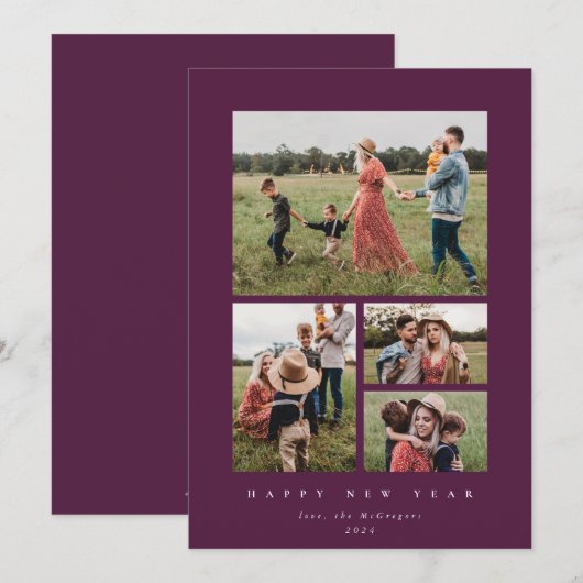 Winterberry Frame 4エレガント写真ハッピーニューイヤー シーズンカード (正面/裏面)