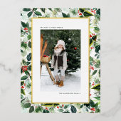 Winterberry with Variegated 離れ Christmas写真 箔シーズンポストカード (正面)