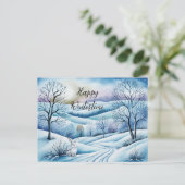 Winterlandschaft in der Abenddämmerung mit Hase | ポストカード (スタンド正面)