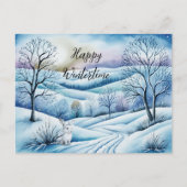 Winterlandschaft in der Abenddämmerung mit Hase | ポストカード (正面)