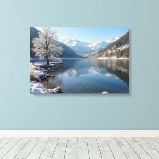 Winterlandschaft mit Bergsee  キャンバスプリント (インサイチュ (ウッドフロア))