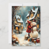 Winterliche Dorfszene mit Mädchen und Schneemann 招待状 (正面)