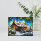 Winterliche Landschaft mit Fantasie Cottage Haus ポストカード (スタンド正面)