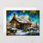 Winterliche Landschaft mit Fantasie Cottage Haus ポストカード (正面/裏面)