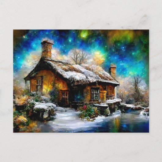 Winterliche Landschaft mit Fantasie Cottage Haus ポストカード (正面)