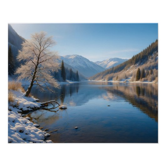 Winterliche Landschaft mit klarem Bergsee ポスター (正面)