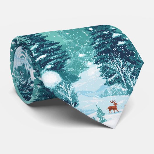Winterlicher Pixelwald – Verschneite Waldszene ネクタイ (ロール)