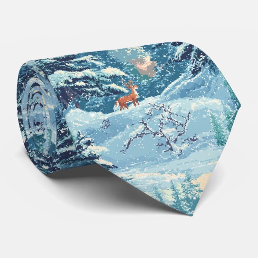 Winterlicher Pixelwald – Verschneite Waldszene ネクタイ (ロール)