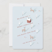 Winterscapeレッドハウス&ディアライトブルークリスマス シーズンカード