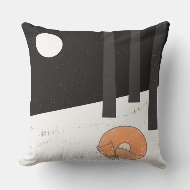 Wintertime – スリープキツネ-イラストレーション クッション (正面)