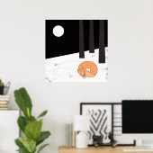 Wintertime – スリープキツネ-イラストレーション ポスター (ホームオフィス)