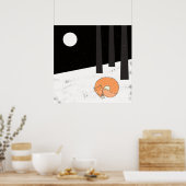 Wintertime – スリープキツネ-イラストレーション ポスター (キッチン)