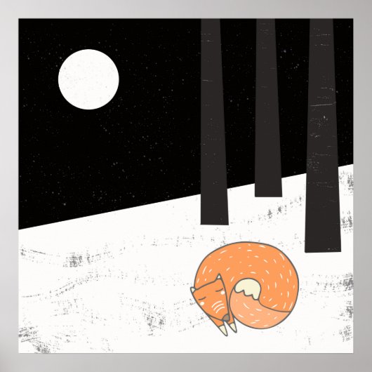 Wintertime – スリープキツネ-イラストレーション ポスター (正面)